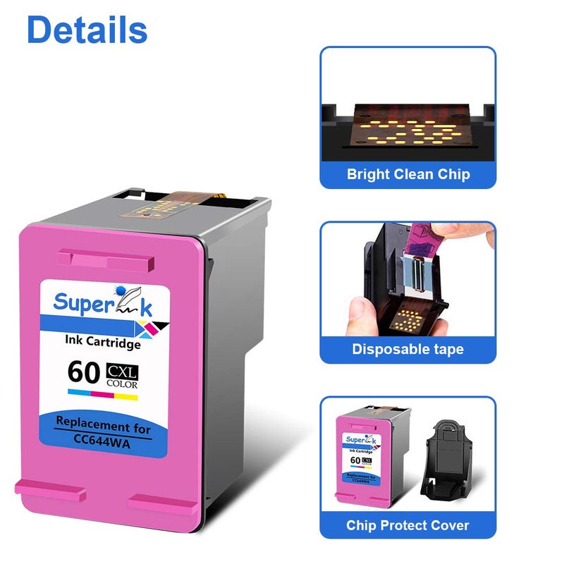 SuperInk Remanufactured Ink Cartridge Replacement for HP 60 60XL CC641WA CC644WA Compatible for Deskjet D1660 D1663 PhotoSmart C4600 C4610 Envy 100 110 All-in-One Printer (1 Black,1 Tri-Color) - Image 4